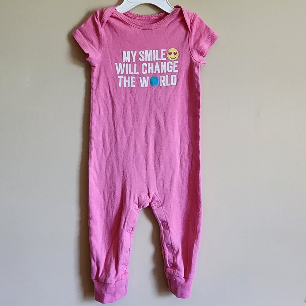 Carter's Short Sleeved Jumpsuit "My Smile Will Change The World" Size 12 Months